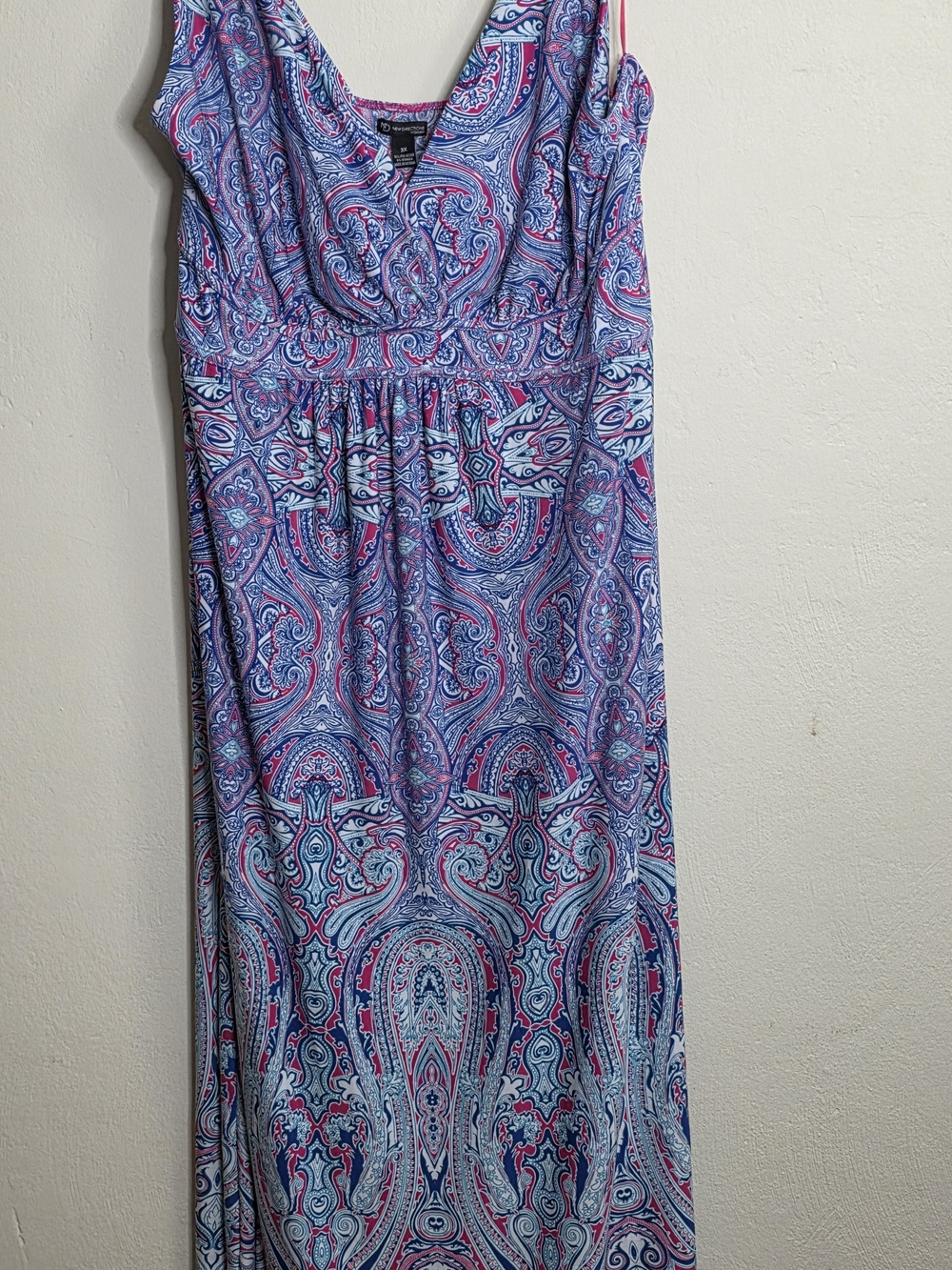 Paisley V-Neck Wrap Dress - Blue & Pink Print